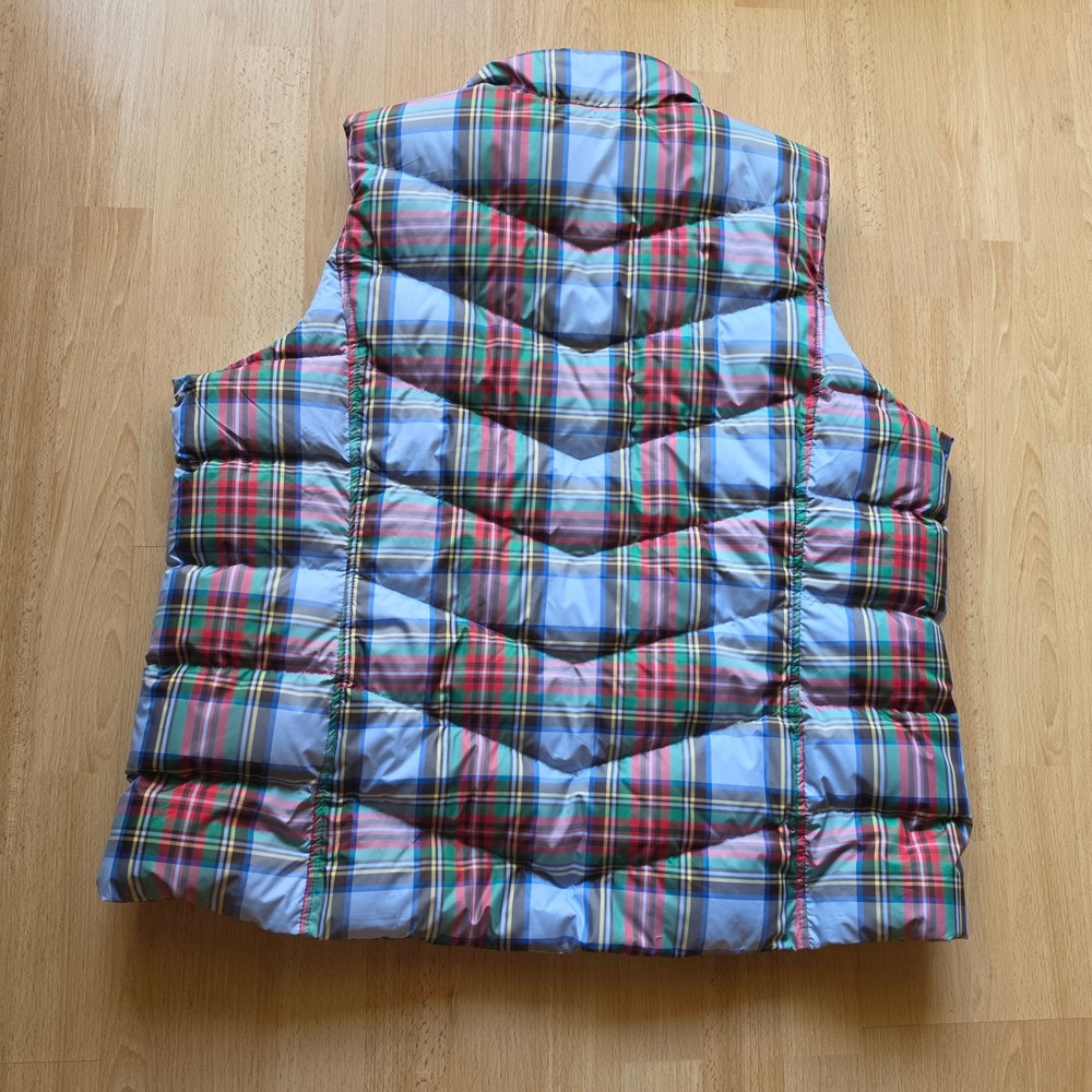 Lands End Womens 1X Plaid Down Puffer Vest Blue Red Green Quilted Zip 16W-18W - Picture 5 of 9